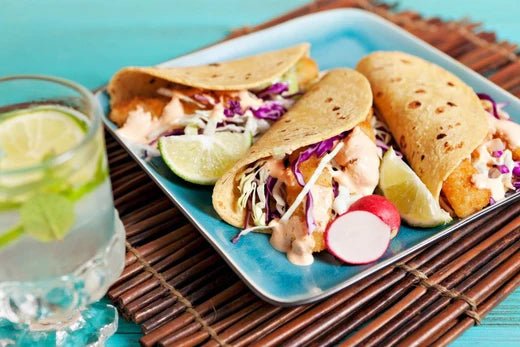 Fish Tacos with Rainbow Slaw