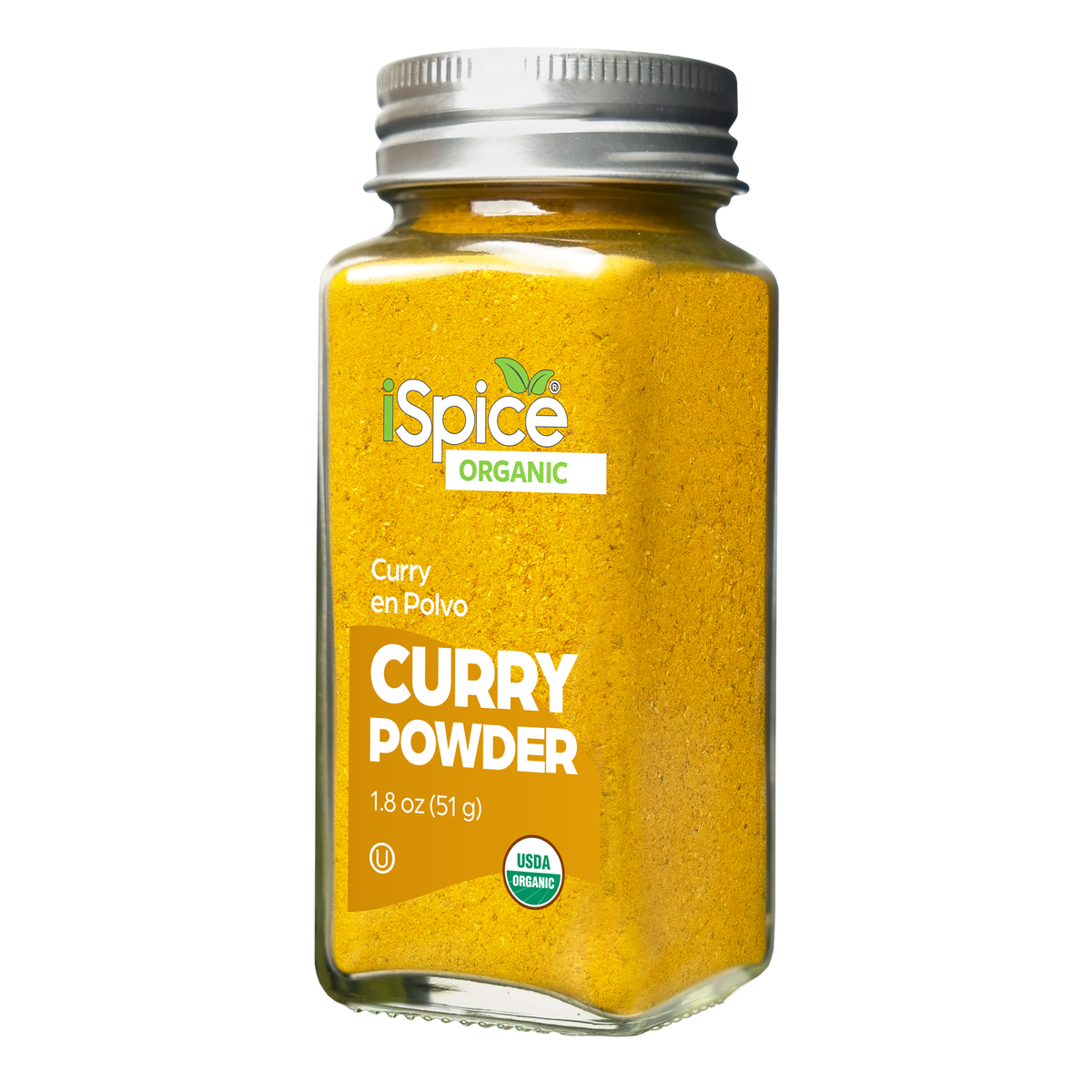 organic curry powder in a clear jar perfect for seasoning and spicing up dishes