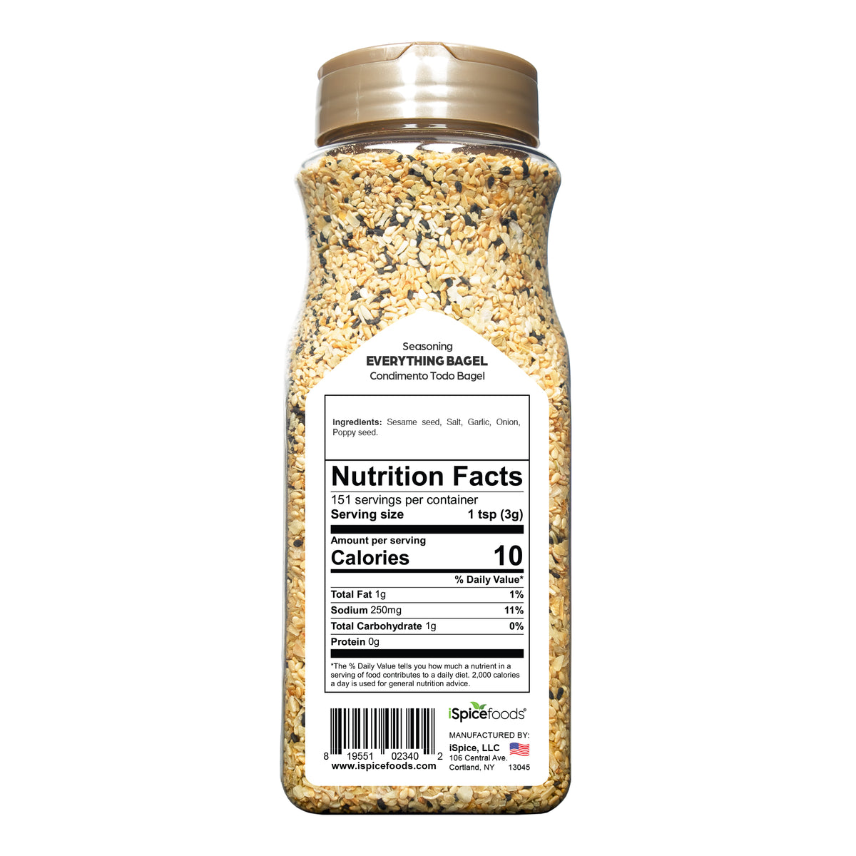 iSpice Gourmet Bagel Topping Seasoning 16 oz - Kosher Spice Blend for Restaurants &amp; Chefs