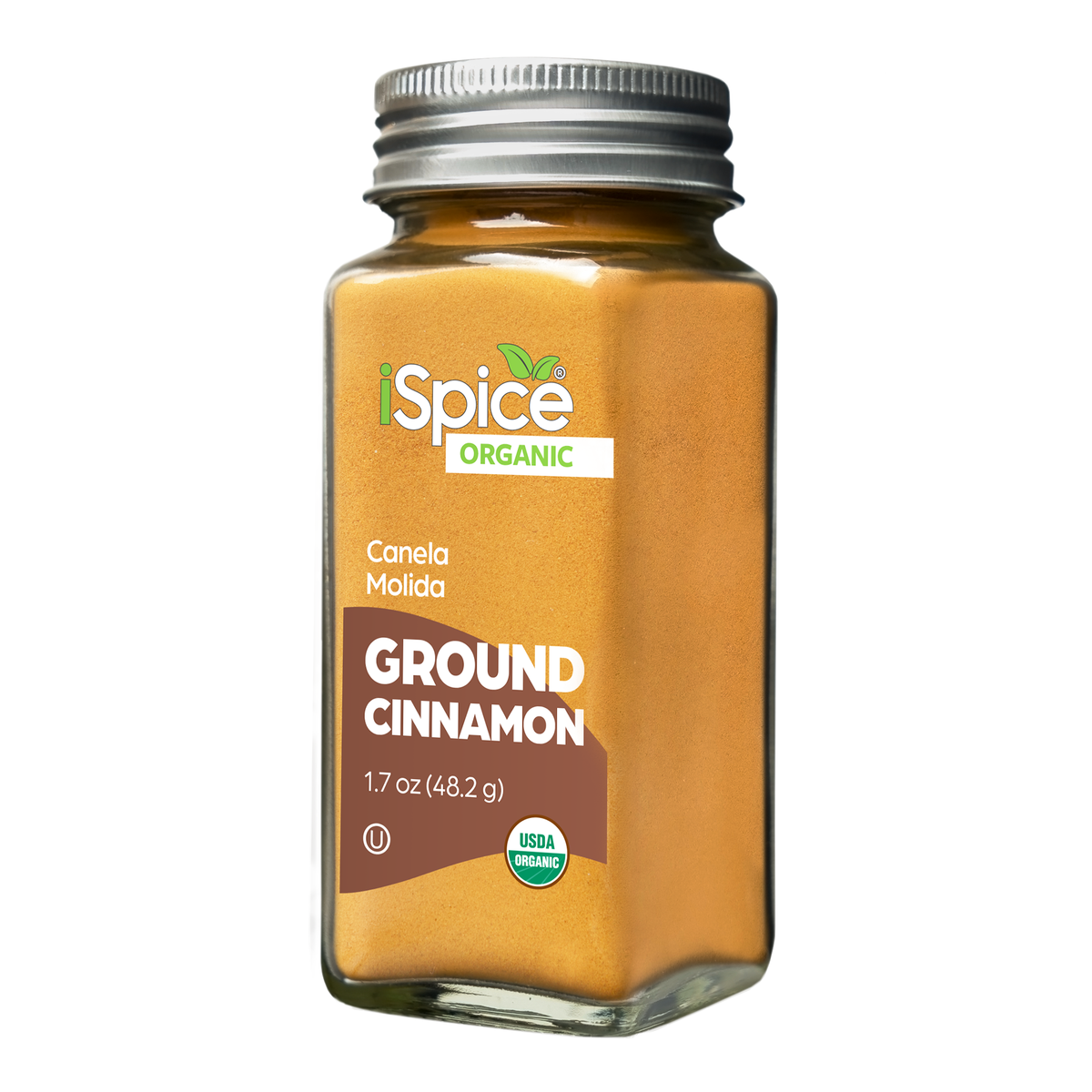 organic cinnamon powder in a clear jar perfect for baking and cooking