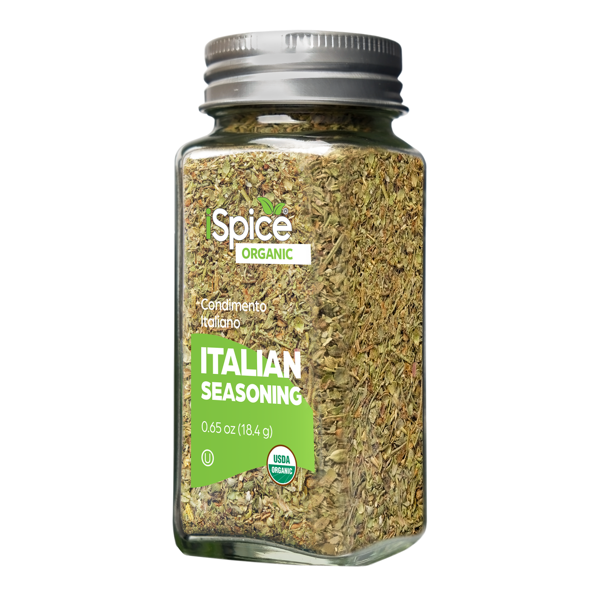 organic Italian seasoning in a clear jar perfect for enhancing pasta and pizza dishes