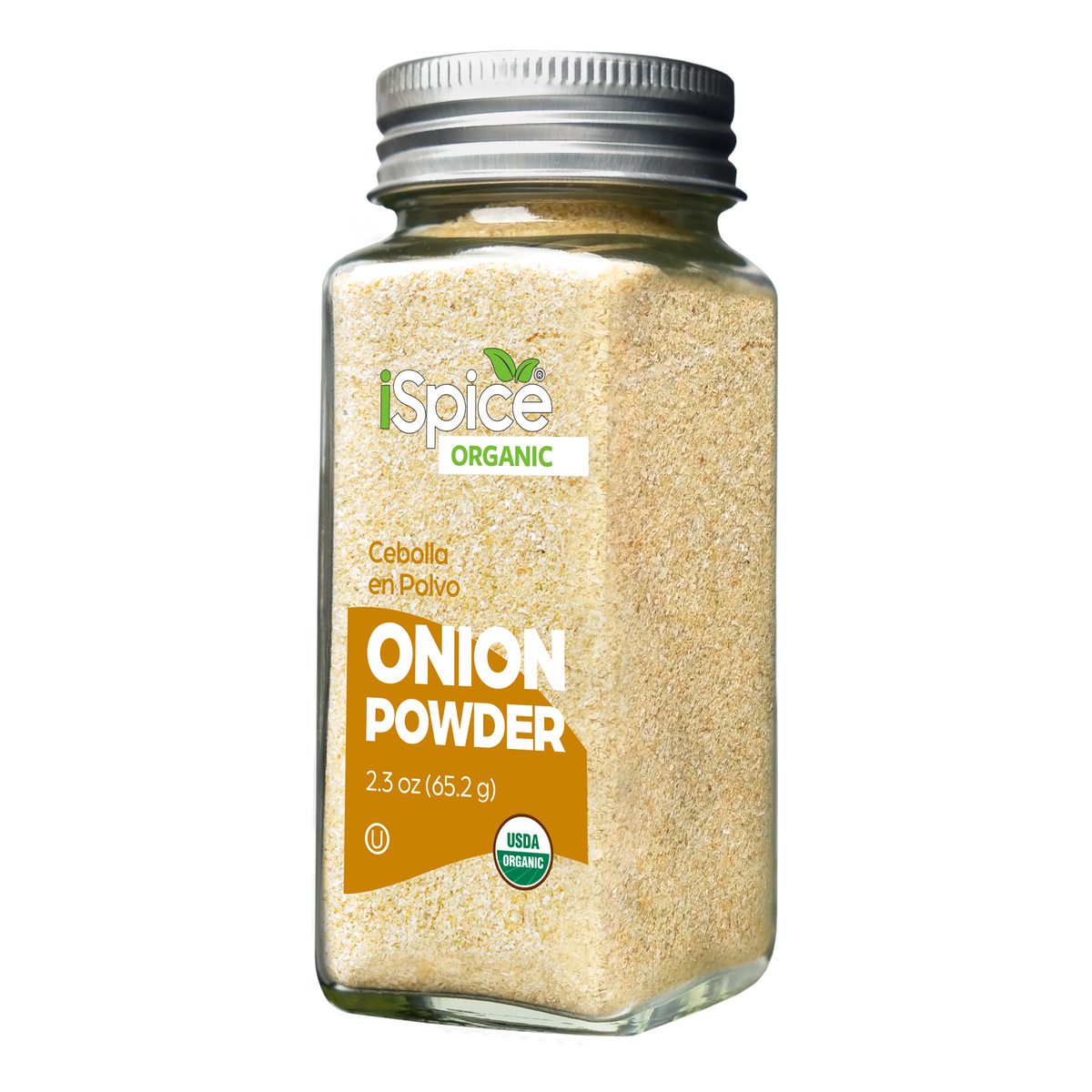 organic onion powder in a clear jar perfect for seasoning and cooking