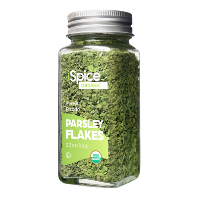 organic parsley flakes in a clear jar perfect for garnishing and seasoning dishes