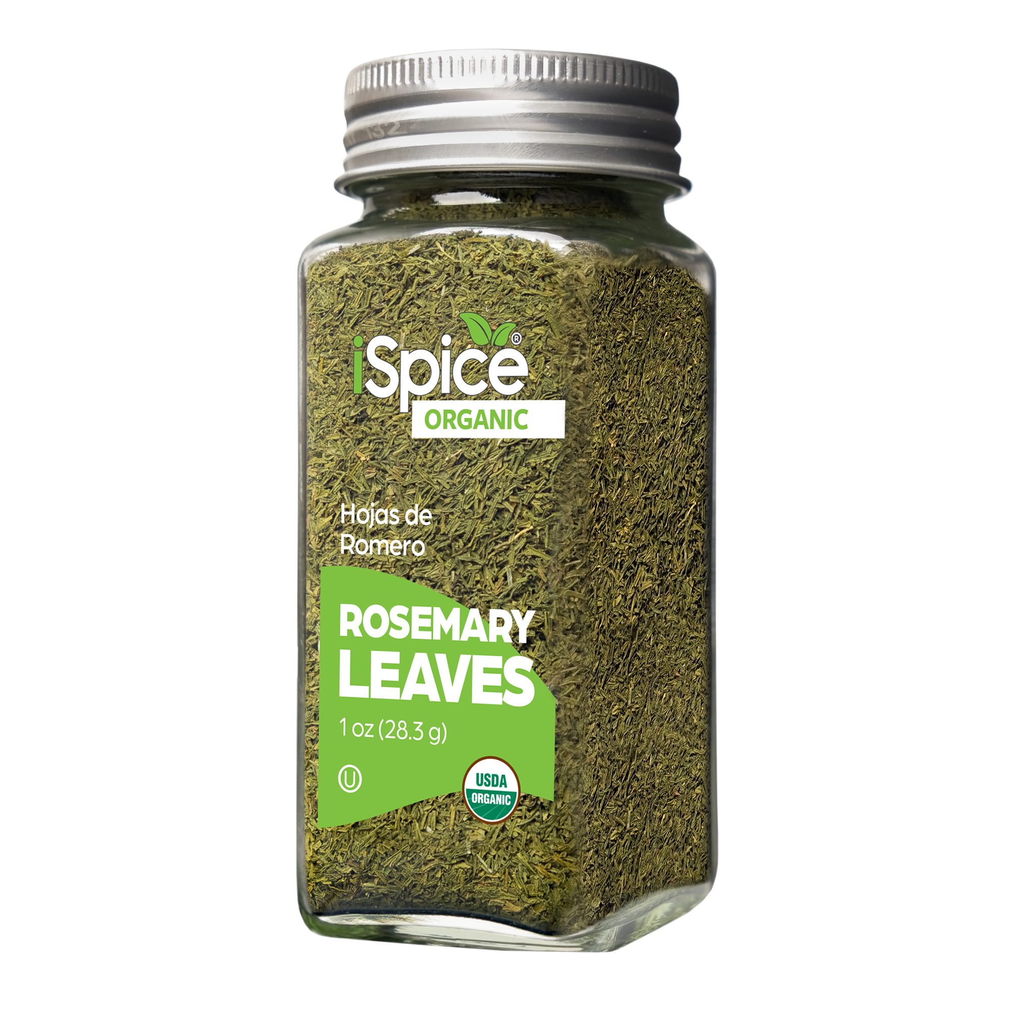 organic rosemary leaves in a clear jar perfect for seasoning and roasting dishes