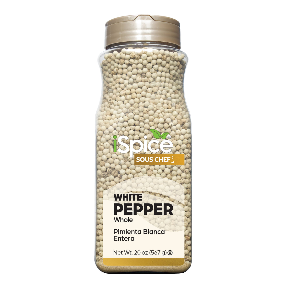 Bulk White Pepper Whole 20 oz by iSpice - Kosher Certified for Food Service